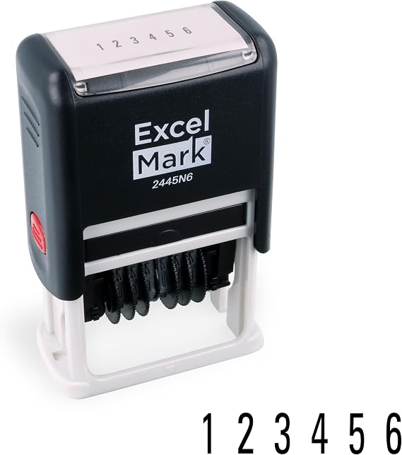 ExcelMark Self-Inking Rubber 6 Digit Number Stamp, Black Ink