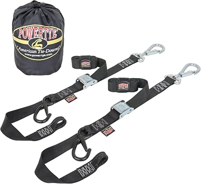 PowerTye 1.5 inch x 6 ft Deluxe Soft-Tye Tie-Down Straps with Swivel Latch Hook & Storage Bag, BlackBlack Pair