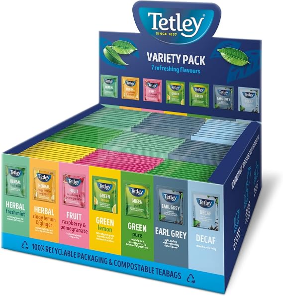 Tetley Herbal & Green Tea Variety Pack, 90 Individually Wrapped Tea Bags