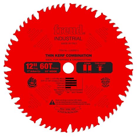 Freud LU83R012: 12" x 60T Thin Kerf Combination Blade