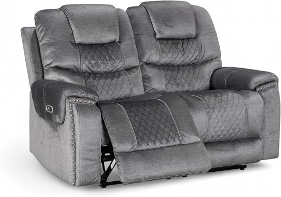 Grey Chenille Fabric Electric 2 Seater Recliner Sofa | Comfortable Durable Easy Reclining Loveseat with Buttons, USB Charging Ports & 3 Position Lock for Elderly, TV Room, Living Room | RAVENNA