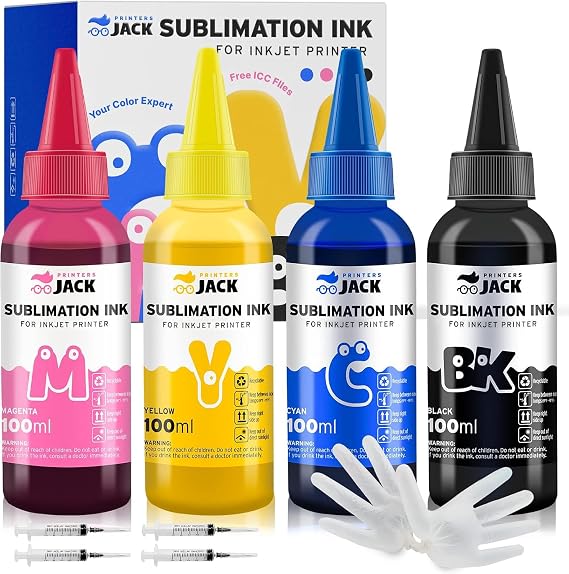 Printers Jack 400ML Sublimation Ink for Epson C88 C88 WF7710 ET2720 ET4700 ET15000 ET2760 ET2750 WF7820 Inkjet Printers Heat Press Transfer on Mugs, Plates, Polyester Shirts, Phone Cases etc