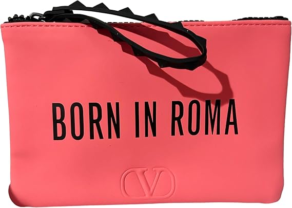 Valentino BORN IN ROMA Pink Coral Small Flat Makeup Cosmetic Gift Wristlet Pouch Approx 7L x 4.5 (4180)