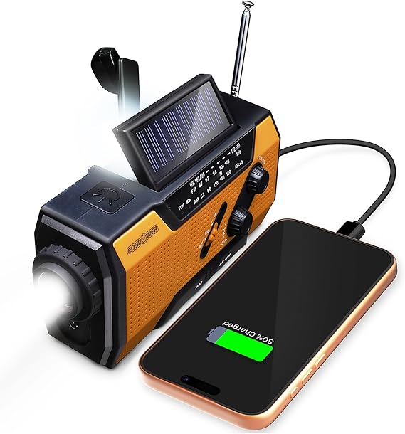 FosPower NOAA Emergency Weather Radio A1 7400mWh Solar Hand Crank (Orange)