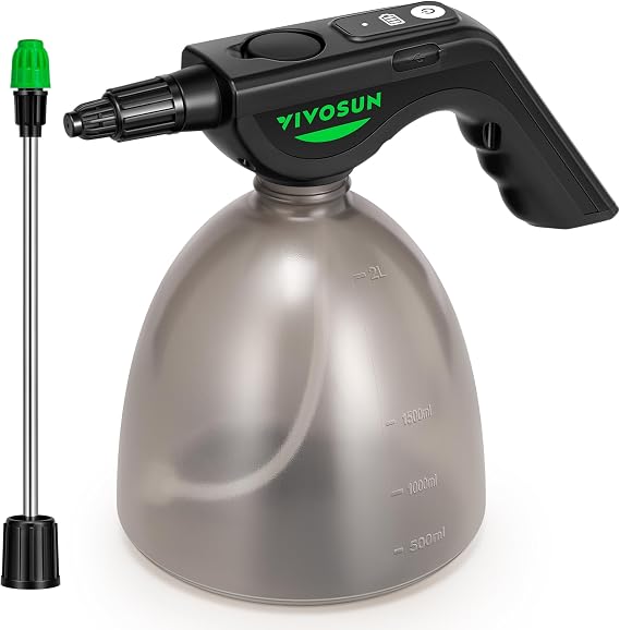 VIVOSUN Battery Powered Sprayer 0.5Gallon, Electric Spray Bottle USB Rechargeable, Automatic Water Pump Plant Mister with Adjustable Pressure, Easy to Refill, 2.2 Ah Battery