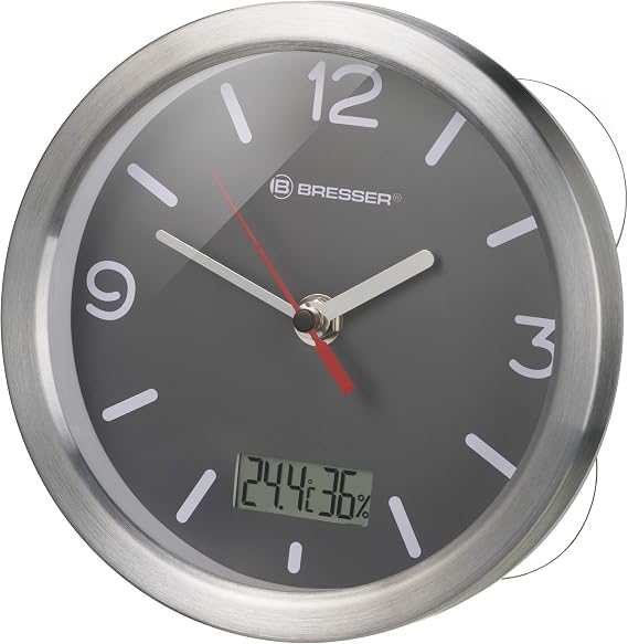 BRESSER Bathroom Clock, Gray, 17 cm