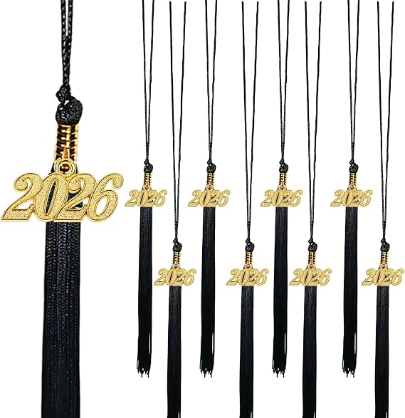 10 Pack 2026 Graduation Tassels with Grad 2026 Charms Pendent for Class of 2026 Academic Graduate Parties Ceremonies (Black)