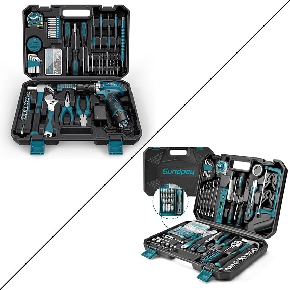 Sundpey 206& 257 Pcs Tool Kit - Portable Complete Home and Auto Repair Tool Set Blue