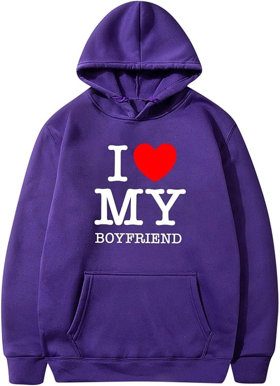 Ceboyel I Love My Boyfriend Hoodie Love Heart Valentines Day Sweatshirt Sweater Pullover Tops Cute Funny Gifts Clothes