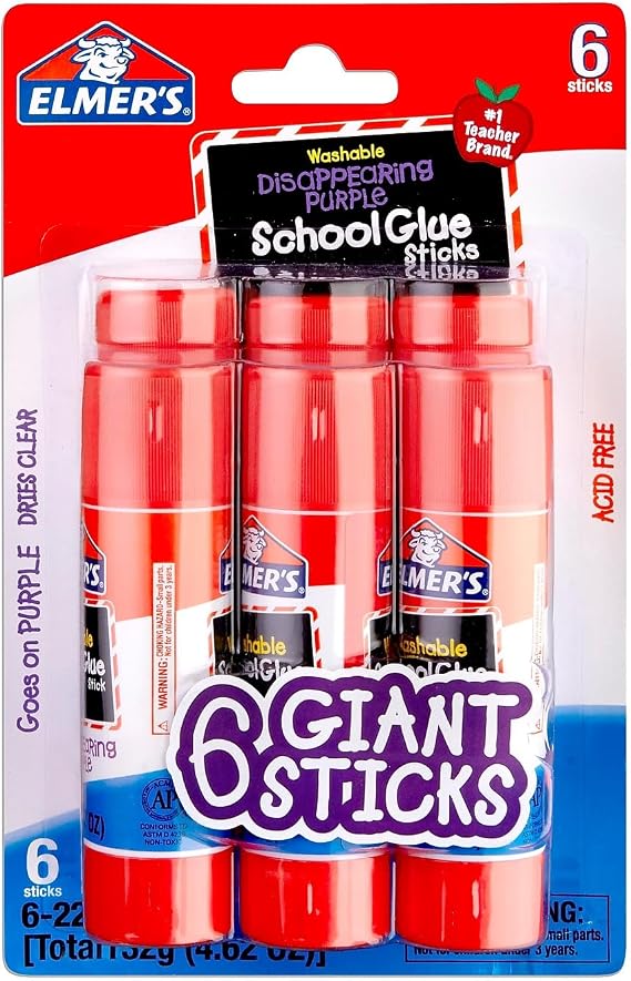 Elmers Washable Disappearing Purple School Glue, 6 Giant Sticks Pack of 1