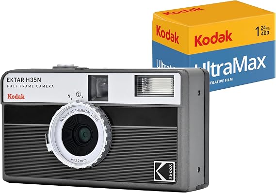 KODAK EKTAR H35N 35mm Filmli Analog Fotoğraf Makinesi- Çizgili Siyah+Ultramax 24 Poz Film