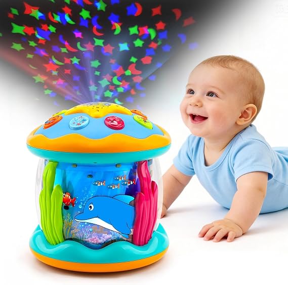 Tsomtto Baby Toys Ocean Projector Rotating Musical Learning Toys | Light Up Tummy Time Toys for Infants Baby Aquarium Crawling Walking Toys Newborn Must Have Boy Girl Birthday Shower Gifts