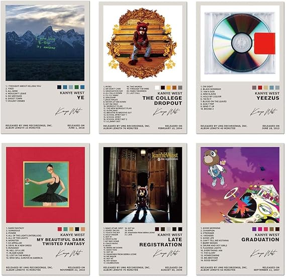 TUOCYERD Kanye West Poster Set of 6 Album Cover Posters Music Posters for Room Aesthetic Music Album Wall Art for Teens Room Decor 8x12inch Unframed