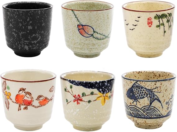 DAYUMKOU 6 Pack Japanese Tea Cup No handle for Adults | 6 Oz Chinese Tea Cup, Ceramic Teacups Set for Matcha Juice Latte Water
