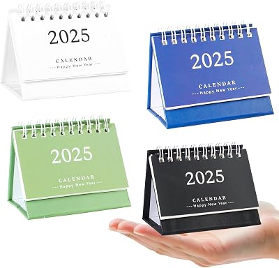4 Pcs Small Desk Calendar 2024-2025, Mini Desk Calendar 2025, Portable Desktop Calendar, Tiny Calendar from July 2024 to December 2025, Daily Schedule for Office School Home