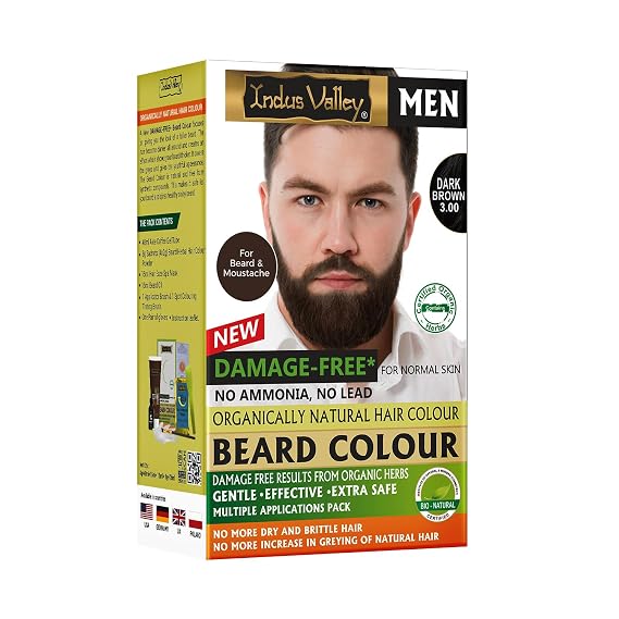 Indus Valley Natural Damage Free Men Mustache & Beard Color for Gray Hair Dark Brown | Mustache & Beard Coloring for Gray Hair | Ammonia-Free, Long-Lasting Beard Color Kit