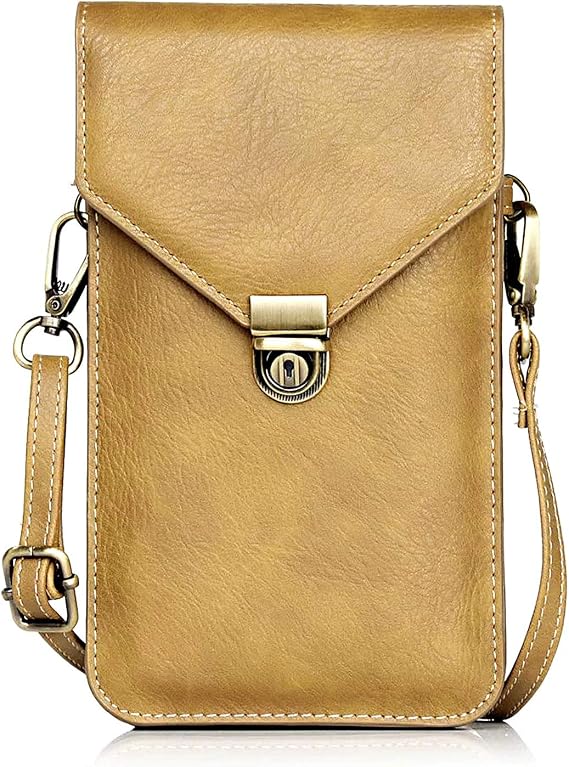 Small Cell Phone Purse, Synthetic Leather Crossbody Bag Dual Pockets Card Holder Neck Pouch with Adjustable Strap for iPhone X Xr 8 7 6s Plus, Galaxy S10 S9 S8 Plus, LG G8 ThinQ, Beige