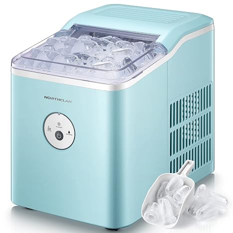 Ice Makers Countertop, 28 lbs in 24 Hours, 9 Cubes Ready in 6 Mins, NORTHCLAN Portable Ice Cube Maker Machine with Ice Scoop and Basket for Home/Kitchen/Office/Bar/Party (1, Mint, 1)