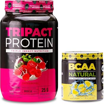 Nutrology TRIPACT Protein Powder, 7-in-1 Meal Replacement Shake, Superberry (40 Servings) BCAA Natural, Plant Based BCAA Powder, Lemonade Flavor (30 Servings)