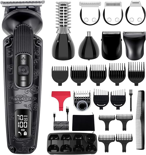 Hatteker Beard Trimmer Mustache Trimmer for Men 8 in 1 Waterproof Hair Clipper T-Blade Electic Razor Shavers Cordless Mens Gift Grooming Kit with Face Nose Body Adjustable Speed