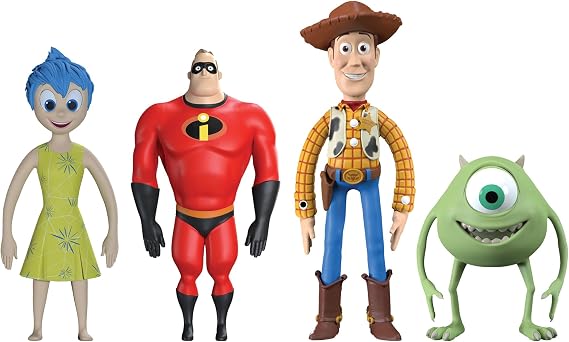 FleXfigs: Pixar - 4 Character Pack - Articulated Action Figures, Flex It - Pose It!, Collectible Movie Toy Miniatures, Licensed, Kids Ages 3+
