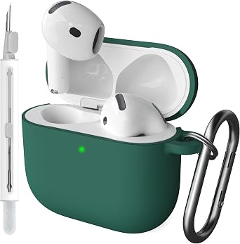 Case for AirPods with Cleaner Kit Shockproof Protective Soft Silicone Case Cover with Keychain for Apple Airpods 4th Generation 2024 Released (Forest Green)