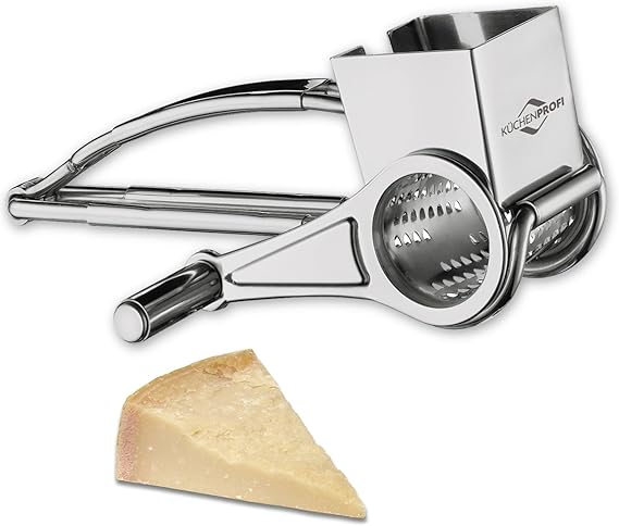 Kuchenprofi Stainless Steel Single Drum Rotary Cheese Grater, for Chocolate and Nuts - Durable Stainless Steel Rotary Grater