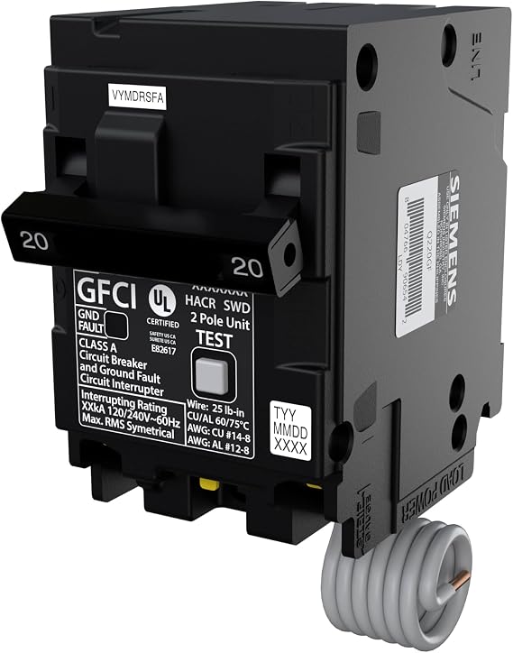 SIEMENS Q220GF Ground Fault Circuit Interrupter, 20 Amp, 2-Pole GFCI Circuit Breaker Replaces QF220A