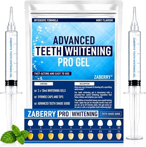 ZABERRY Professional Teeth Whitening Gel Refills 2 x 10ml, At-Home Whitening Treatment, Gentle on Sensitive Teeth, Compatible with Trays and LED Lights