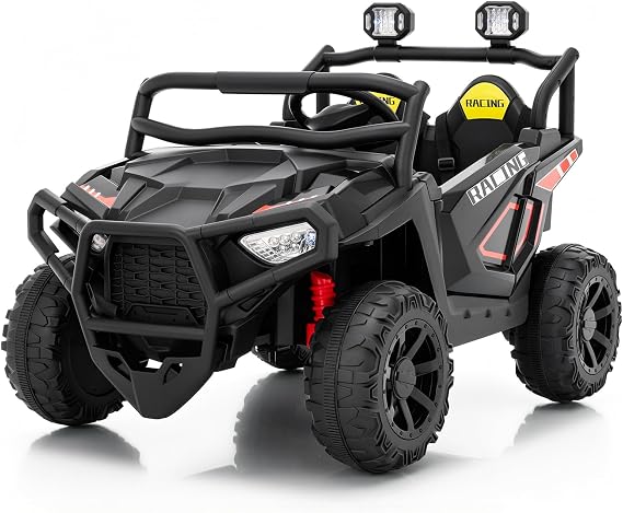24V 2 Seater Ride On UTV for Kids, Large Off-Road Electric Buggy Car with Remote Control, 4-Wheel Suspension, Bluetooth Music, LED Searchlights, 3 Speeds, Safety Belt for Boys Girls, Black