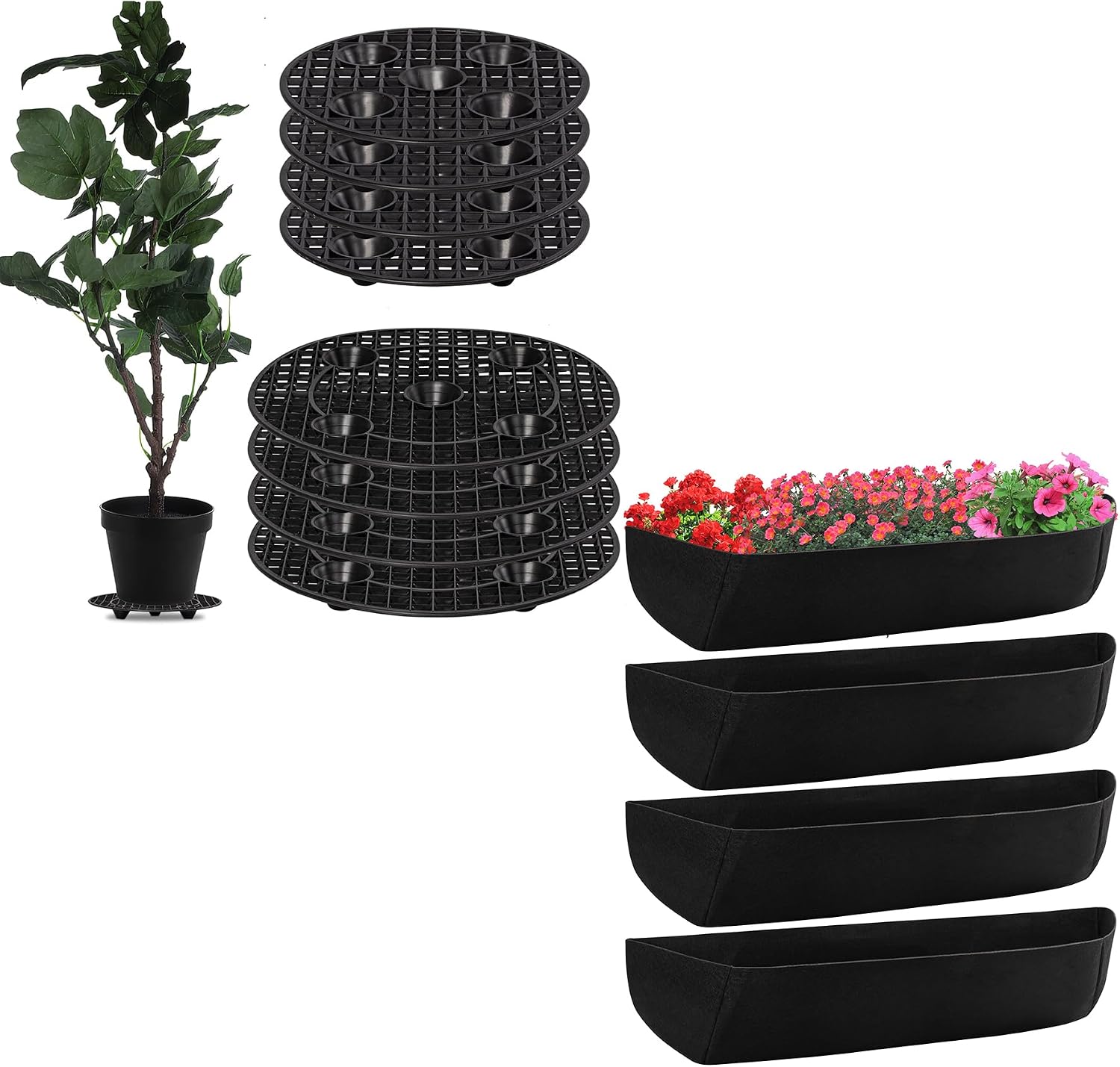 8Pcs Plant Stand Indoor Outdoor, Plant Level Pot Elevator- 2 Size and 4 Pack Window Box Liners for Planter, 30 Inch Basket Liner