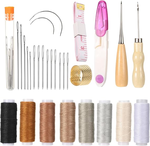 Leather Sewing Kit Leather Repair Kit Leather Tools Leather Working Tools Leather Working Kit Leather Needle and Thread Leather Needles Hand Sewing for DIY Leather Sewing Repair Craft 30 Pcs