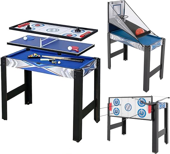 5 - in - 1 Combo Game Table, Billiards, Hockey, Table Tennis, Safe Archery, and Basketball in One, for Home, Game Room, Friends & Family, 36" x 18" x 28"
