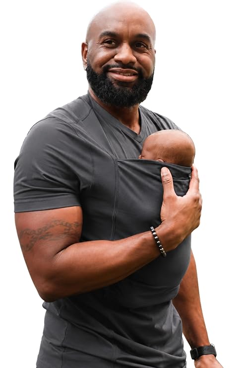 Lalabu The Dad Shirt | Hands-Free Baby Carrier for Dads - Gray - Medium | CPSC Compliant Carrier Shirt with Kangaroo Pouch - Engineered for Bonding, Safety, Comfort for Newborns Up to 15 Lbs.