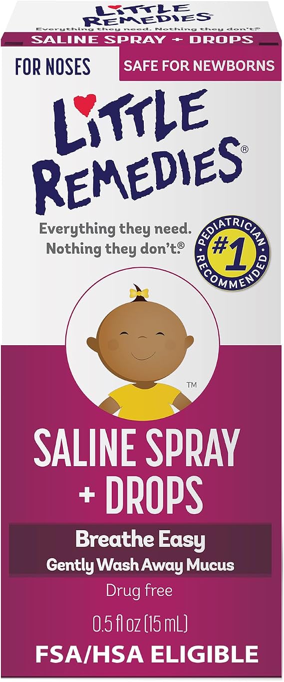 Little Remedies Saline Spray/Drops | 0.5 oz | Pack of 1 | For Noses to Breathe Easily | Gently Wash Away Mucus | Newborn Safe