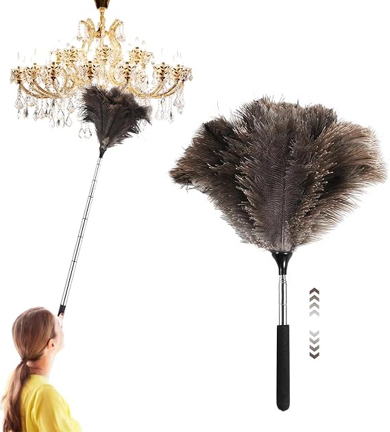Feather Duster Extendable 35-110cm Ostrich Feather Dusters For Cleaning | Long Duster For High Ceilings,Lamps, Cabinets, Furniture, Long Handled Duster, Telescopic Duster For Cars, Window