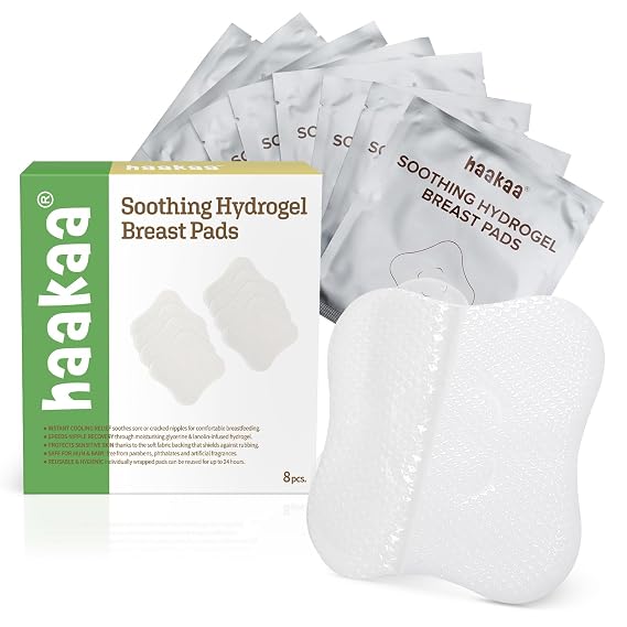 haakaa Hydrogel Pads with Lanolin, Cooling Relief for Sore Nipples, 8 PCS | Instant Cooling Relief, Gel Nursing Pads Support for Breastfeeding and Pumping, Cooling Moisture Supports Natural Healing