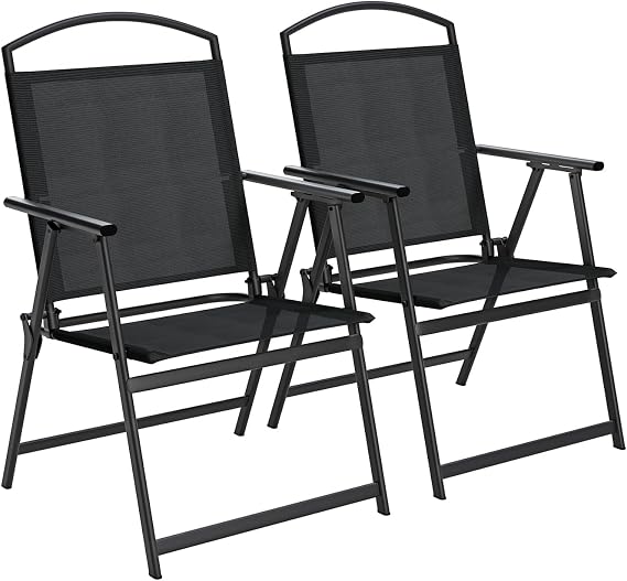 SWITTE Outdoor Patio Chairs Set of 2, Folding Lawn Chairs, Black