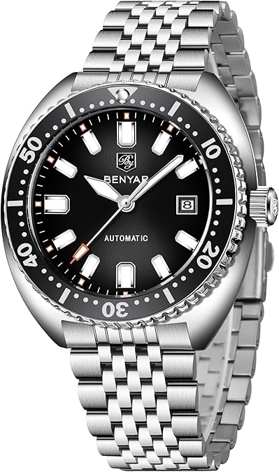 BENYAR Automatic Watches for Men Analog Stainless Steel Mechanical Watch, 50M Waterproof Calendar Luminous Business Men's Wrist Watches