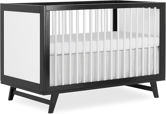 Dream On Me Carter 5-in-1 Full Size Convertible Crib / 3 Mattress Height Settings/JPMA Certified/Made of New Zealand Pinewood/Sturdy Crib Design, Black & White
