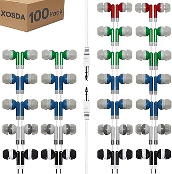 100 Pack Classroom Earbuds Headphones Bulk for School Kids Children, Wholesale Durable Earphones Class Set for Students (XPG101,100 Mixed)