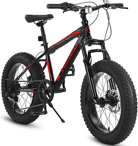 Ecarpat 20 Inch Fat Tire Kids Mountain Bike, 4.0" Wide Non-Slip Fat Tires, 7-Speed Children Mountain Bike with Front Suspension, Dual Disc Brakes and Steel Frame, Kids MTB Bicycle for Ages 6-12 Years