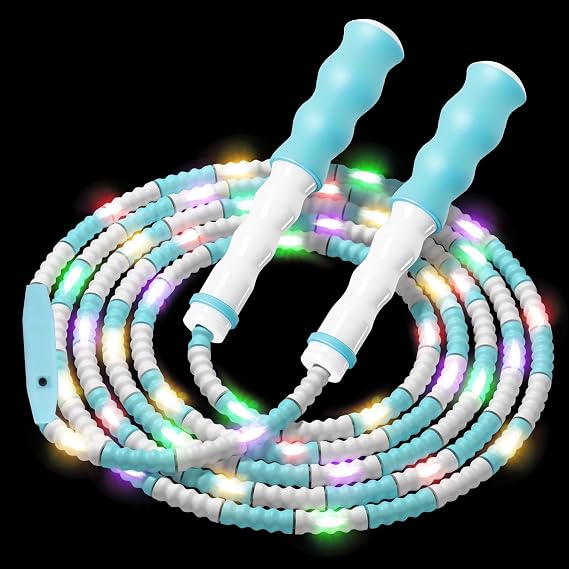JAMIEWIN Led Light Up Jump Rope for Kids Glow in the Dark Beaded Jump Rope