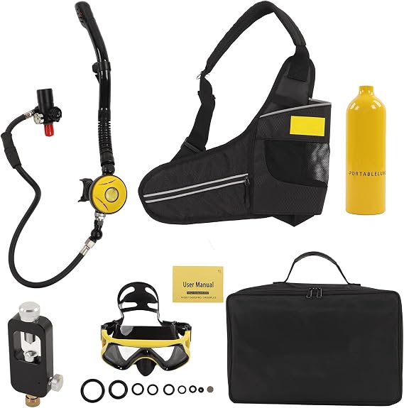 DIDEEP 1L Mini Scuba Diving Tank Pressure Relief Valve Kit with Diving Goggles Strap Bag Refill Adapter