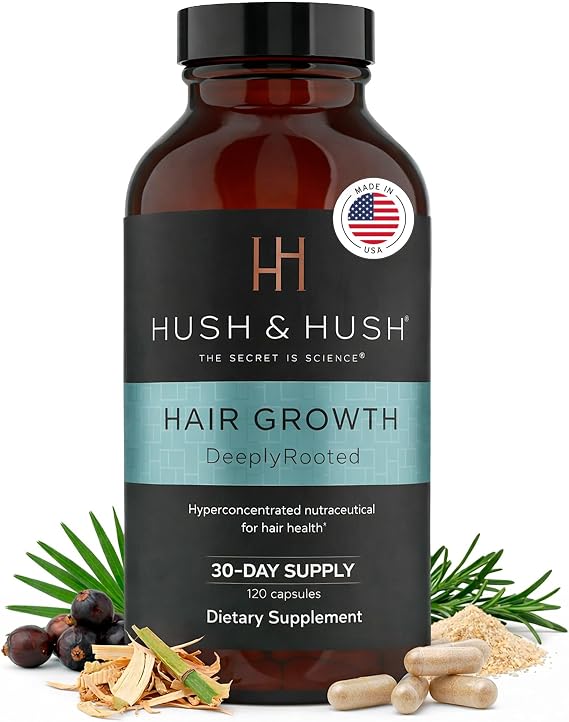 Hush & Hush Biotin and Collagen Hair Growth Supplements Hair Vitamins for Women with Ashwagandha Supports Regrowth, Thicker Hair & Volume Reduces Hair Loss & Thinning 120 Capsules