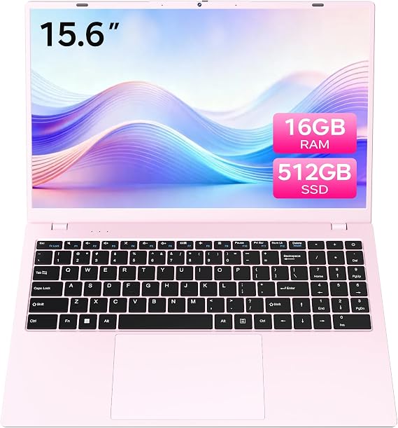 Pink Laptop, 16GB RAM 512GB SSD Laptops with Pentium Gold 6500Y (Up to 3.4GHz), 15.6 inch FHD IPS Screen, Type-c, USB3.2, BT5.2, WiFi5, Laptop Computer Good for Business and Student