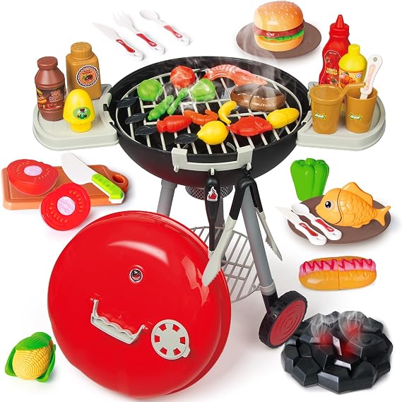 Yalujumb Kids BBQ Grill Pretend Cooking Playset for Toddlers Ages 3+