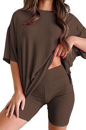 Women's 2 Piece Lounge Set 2026 Summer Casual Outfit Oversized Tshirts & Biker Shorts