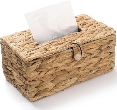 Tissue Box Cover Rectangular, Water Hyacinth Tissue Box Holder, Boho Decorative Woven Facial Tissue Holder for Bathroom, Kitchen, Living Room, Bedroom Rectangular