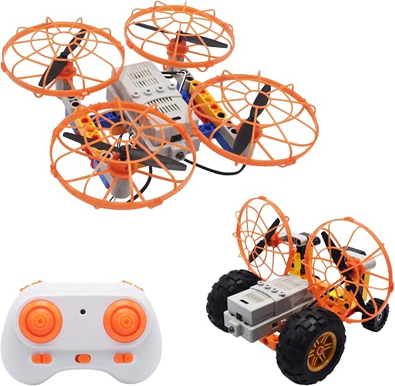 DIY Drone&RC Car Set for Kids and Beginners,2 Different Shapes,Remote Control Quadcopter,Build Your Own Drone,Educational Science Kits,Stem Building Toys,Easy to Build and Fly,Gift for Boy&Girl&Teens
